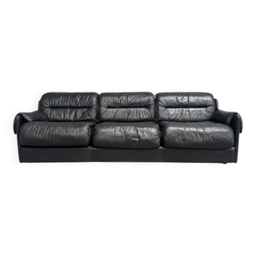 Black leather 3 seat sofa by Dreipunkt, 1970s