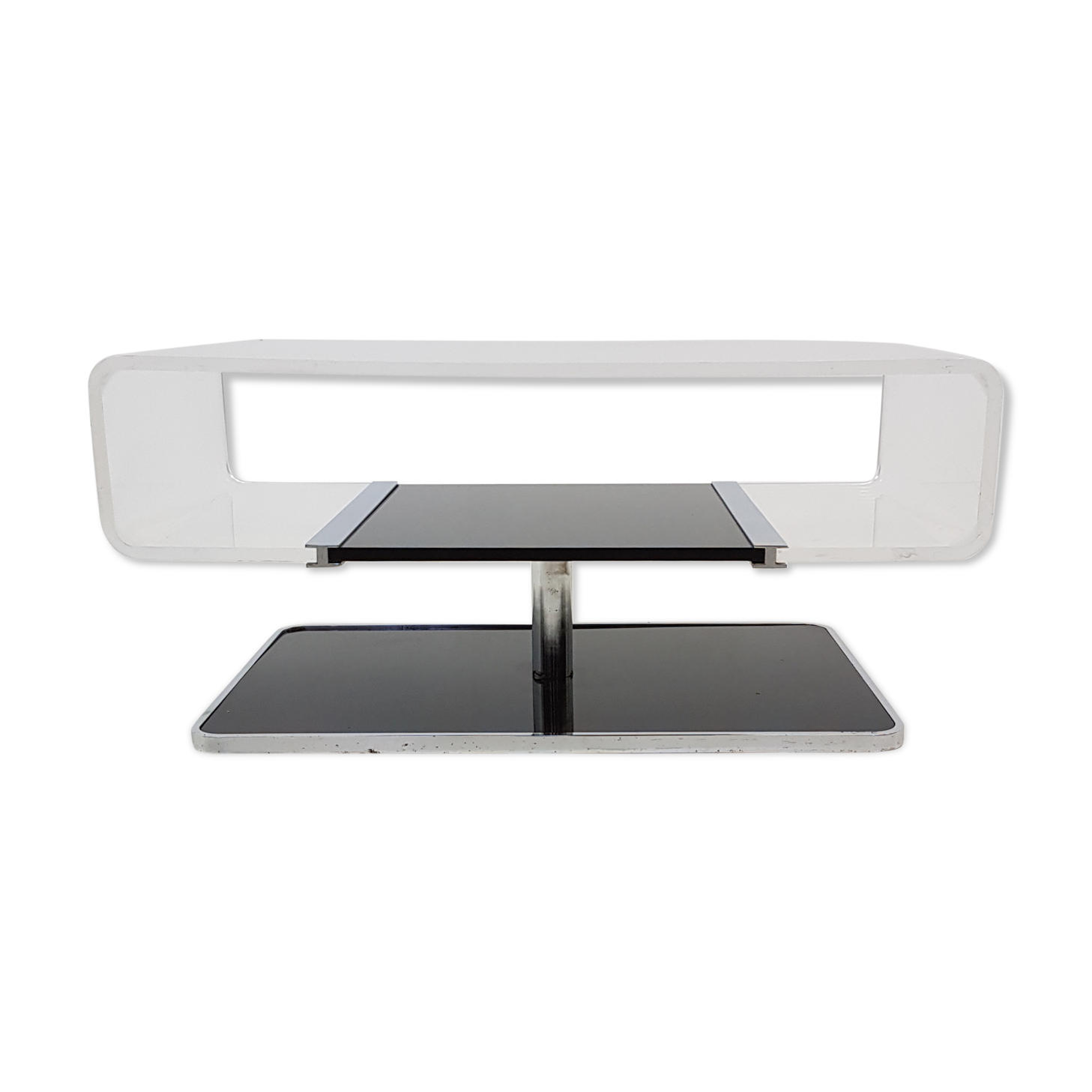 TV cabinet or coffee table - acrylic and Chrome - Michel Dumas - 70s