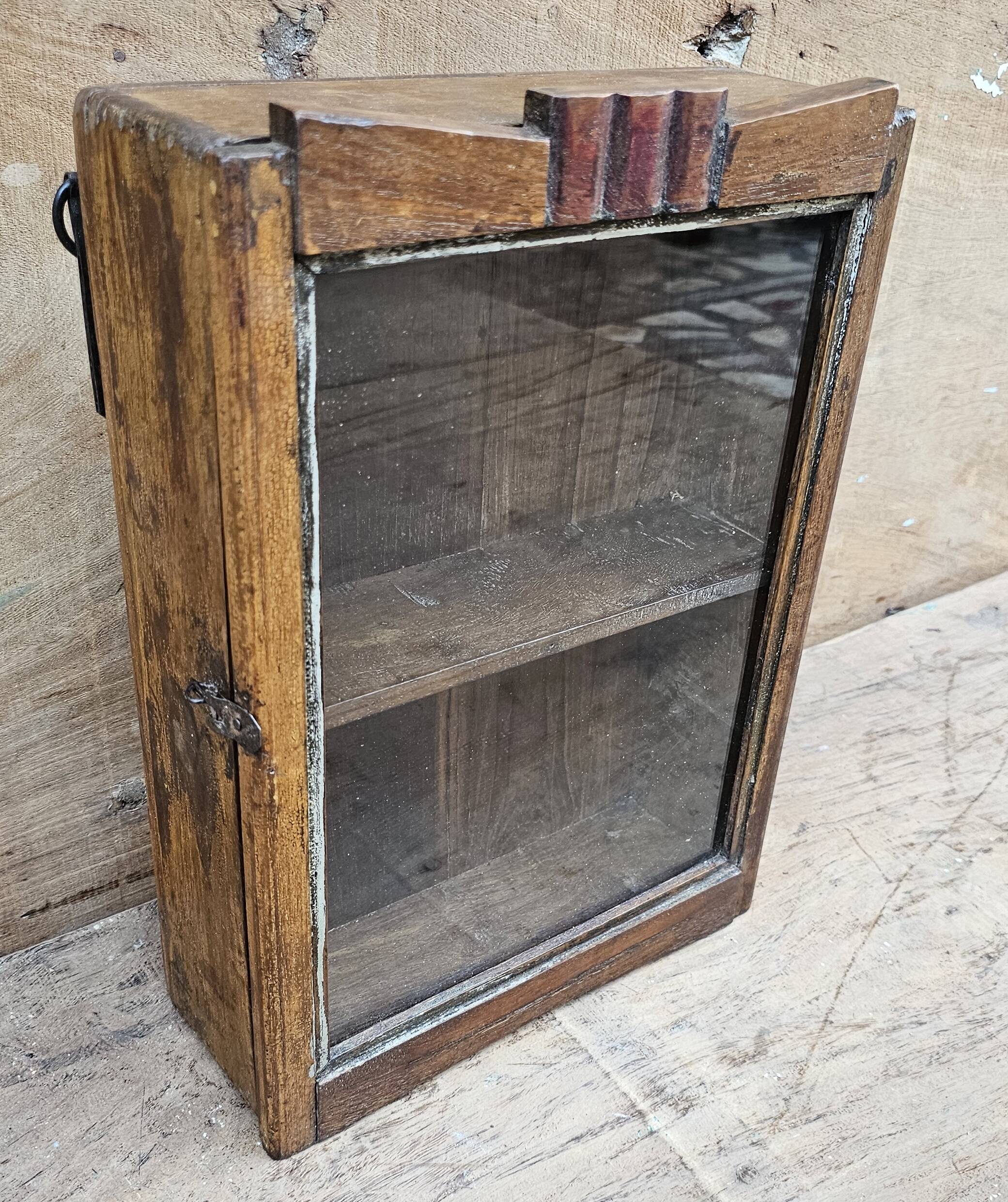 Old Art Deco wall display case in Burmese teak