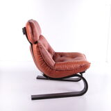 Vintage Brazilian Armchair with Cognac color leather seat cushion, 70s