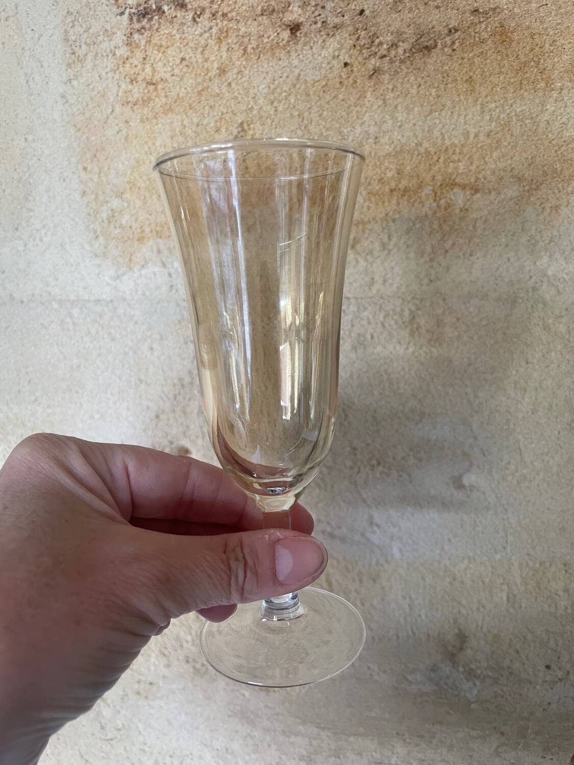 3 iridescent colored champagne glasses