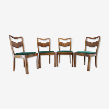 Ensemble de 4 chaises de salle à manger Art déco des années 1930, Tchécoslovaquie