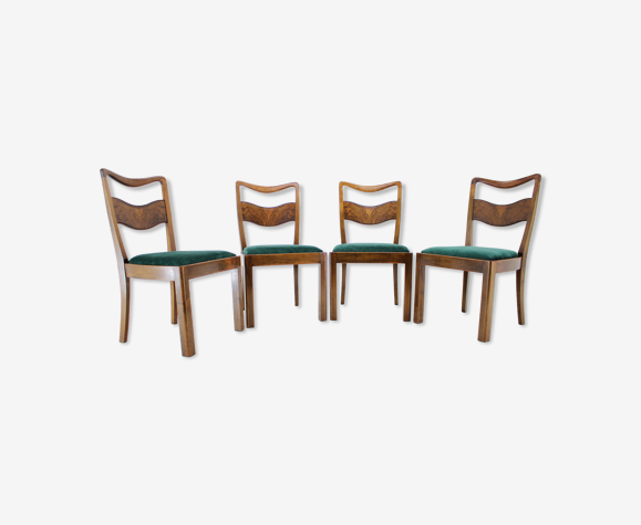 Ensemble de 4 chaises de salle à manger Art déco des années 1930, Tchécoslovaquie