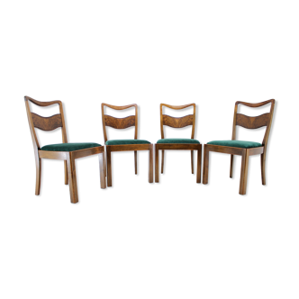 Ensemble de 4 chaises de salle à manger Art déco des années 1930, Tchécoslovaquie