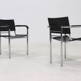 Set of 2 Italian Modern Saddle Leather and Chromed Steel Chairs 1980s