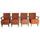 Set of 4 multicoloured mid-century armchairs in fabric and wood, 1950s.