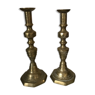 Pair of solid brass candlesticks