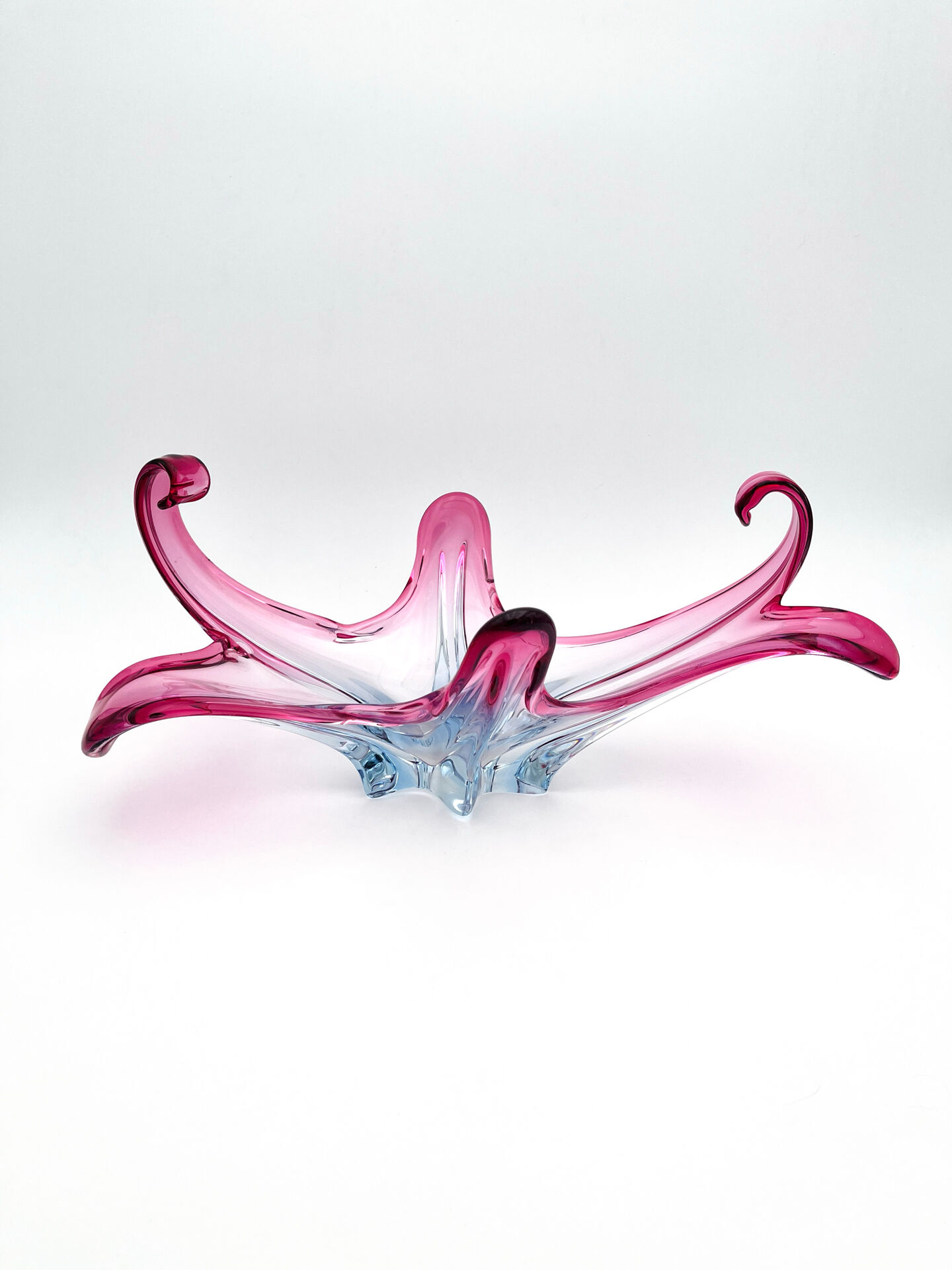 Large organic Murano sommerso bowl - Aquamarine blue and pink