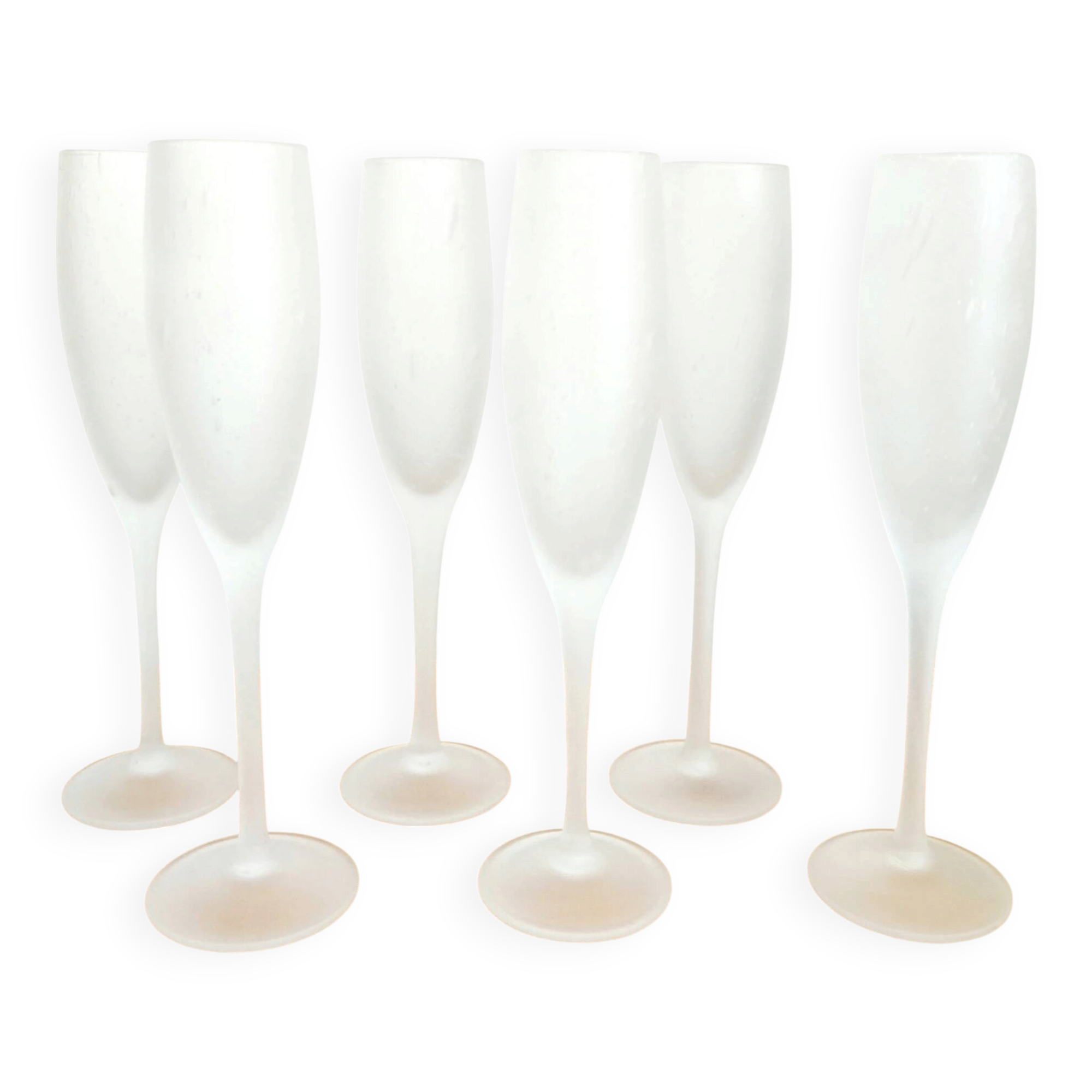Lot of frosted bubble glass champagne flutes from Biot glassware.