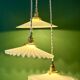 Vintage triple suspension lampshade in white opaline.