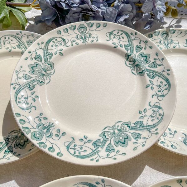 Lot de 6 Petites Assiettes Anciennes Terre de Fer ''Figuig'' – Longchamp XIXe