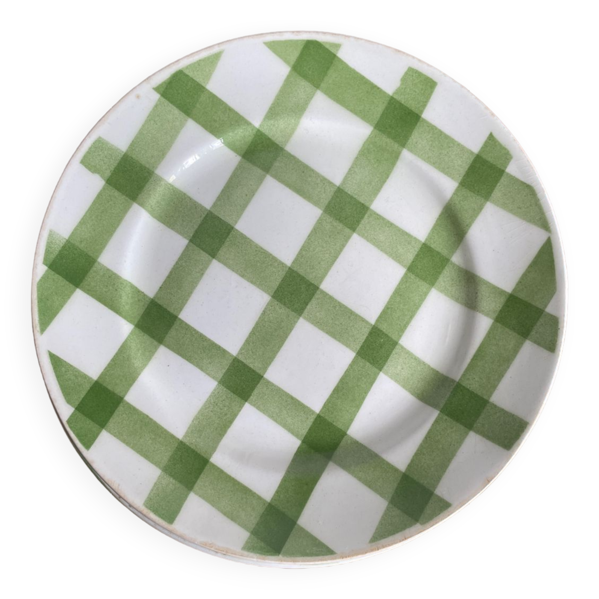 Set of 5 flat plates Orchies Moulin des Loups with green checkles