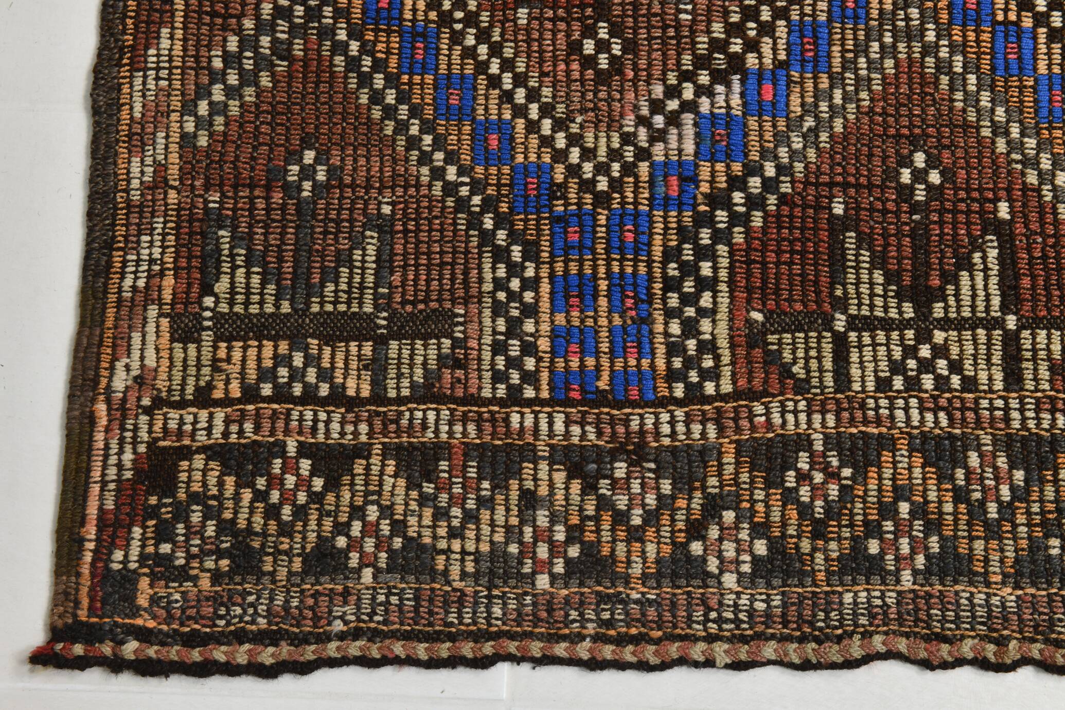 Blue & Brown Star Pattern Kilim Rug, 153x315Cm