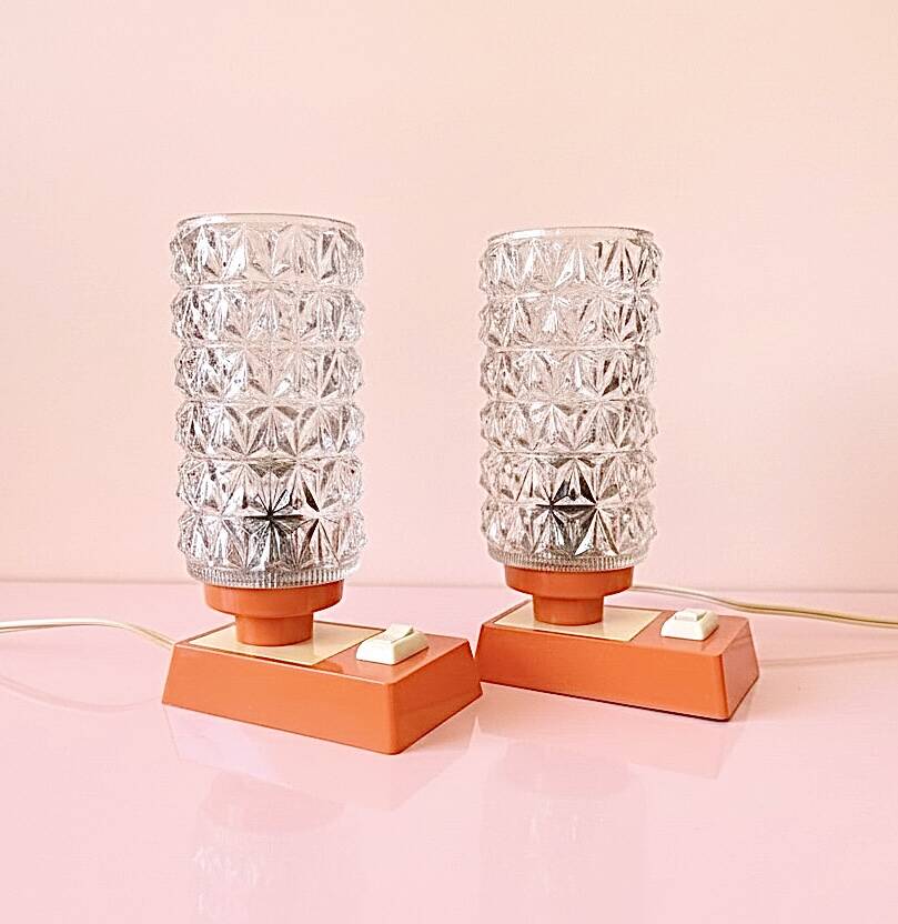 vintage Mid Century Massive 1970 lamps diamond point globes