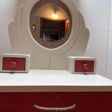 Wooden dressing table with beige and red baroque style mirror