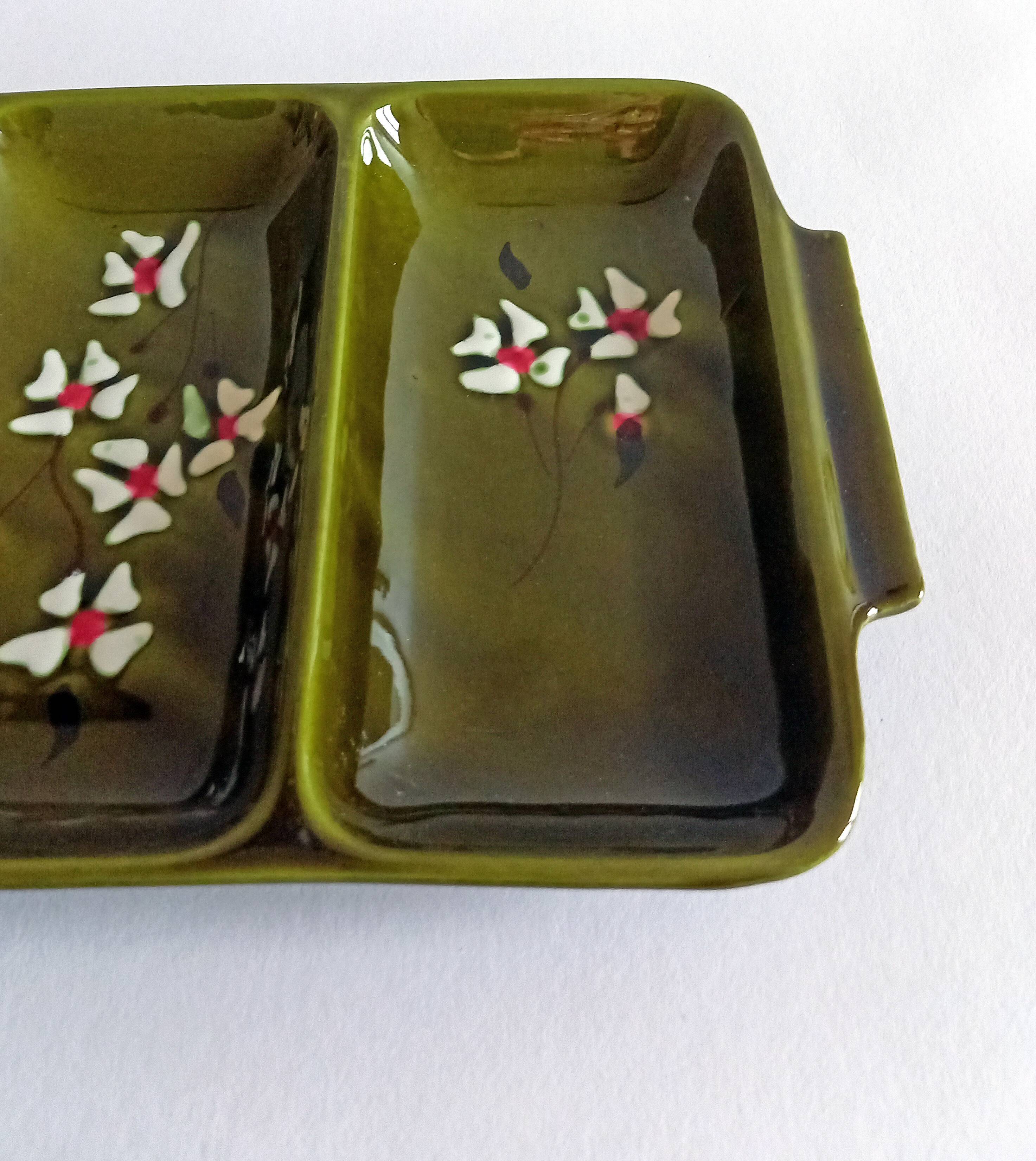 Former servant 3 compartments Glazed ceramic Signed Poët-Laval Vintage pottery 50s