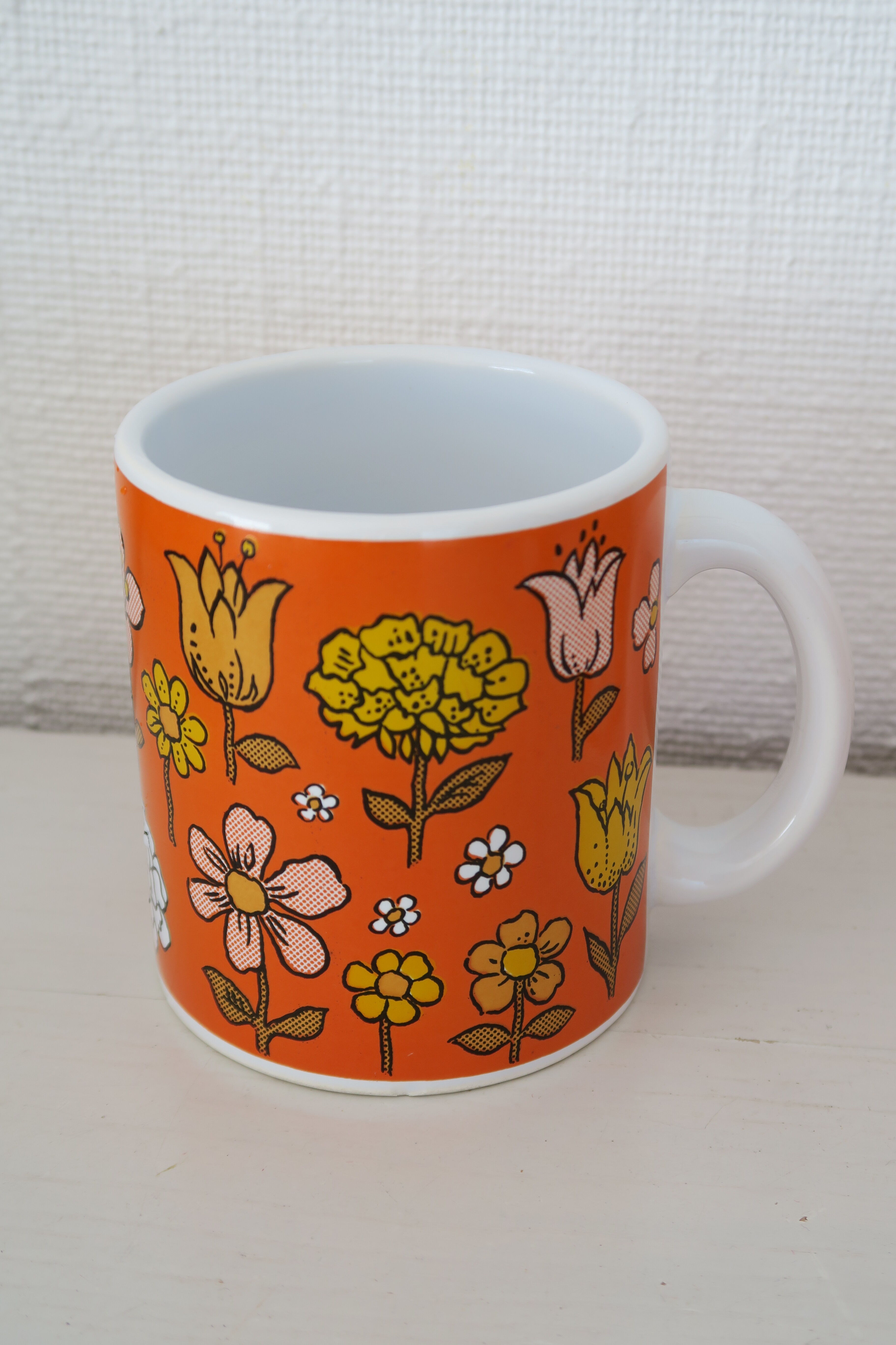 3 Mugs thick porcelain handle 1970 orange flowers Waechtersbach Germany