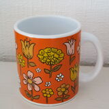 3 Mugs thick porcelain handle 1970 orange flowers Waechtersbach Germany