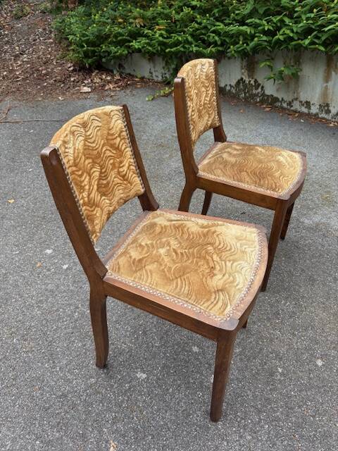 pair of beige velvet Art Deco / vintage chairs