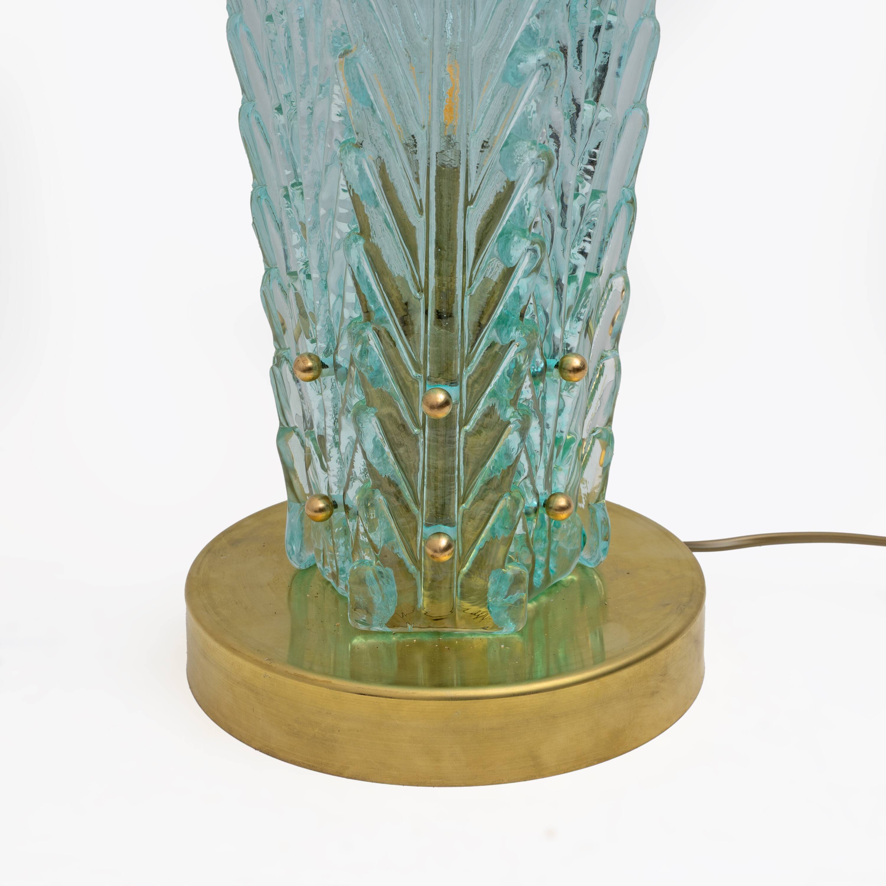 Mid-Century Modern Brass and Murano Glass Leaf Palm Table Lamps