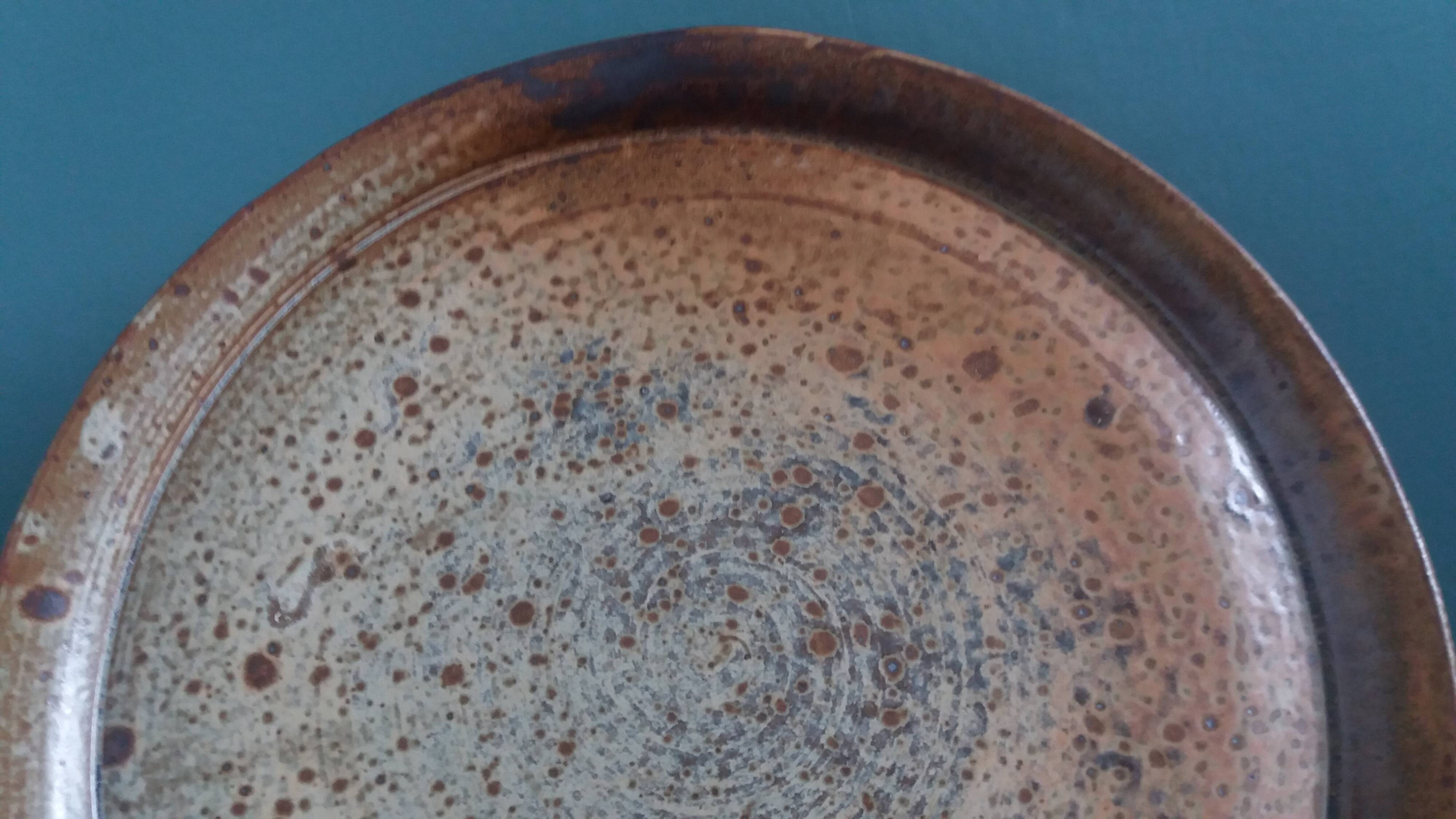 Stoneware cheese bell and platter from Puisaye, signed Jean-Pierre Prud’hom