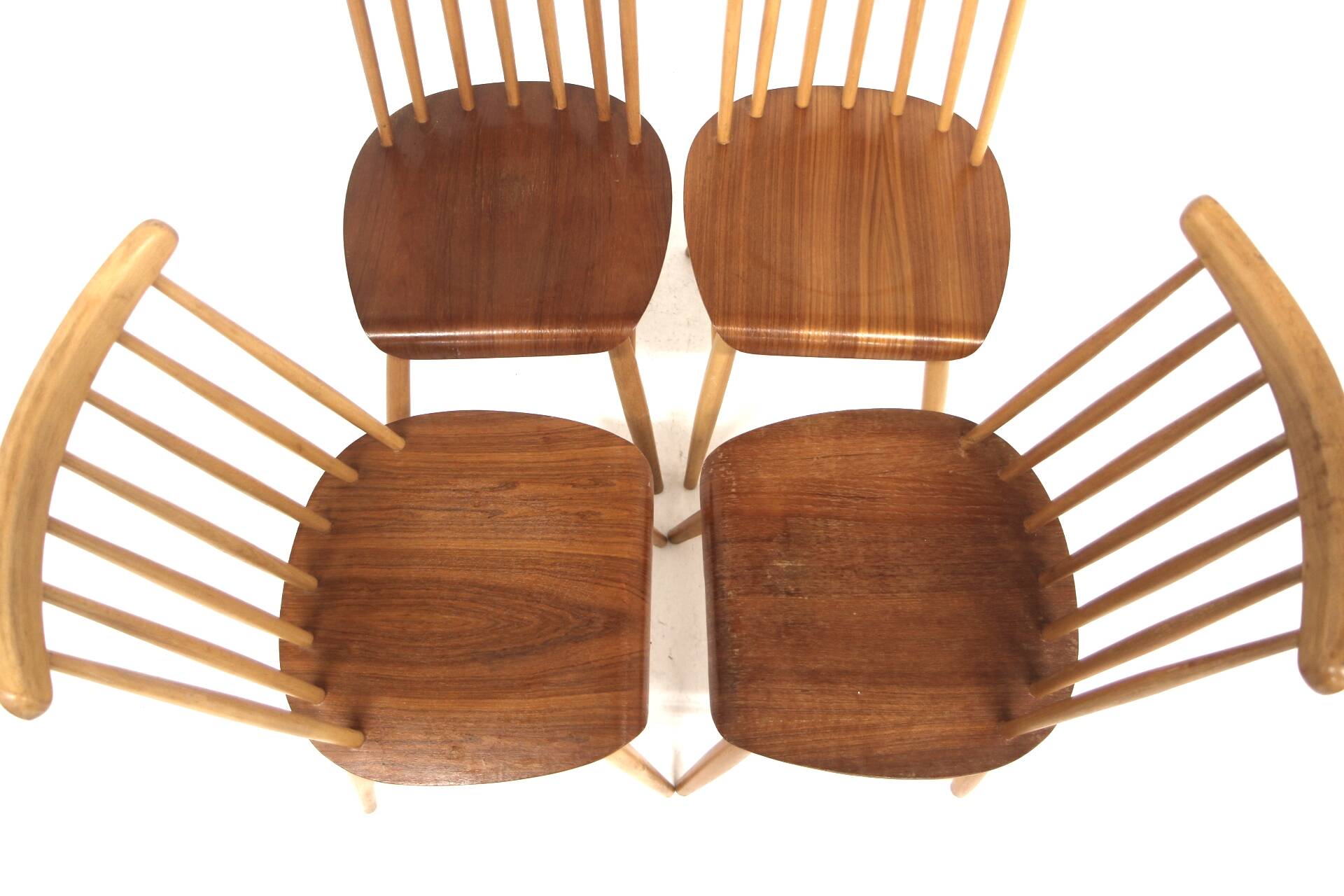 Set of 4 Scandinavian "Pinnstol" beech chairs, Sweden, 1960