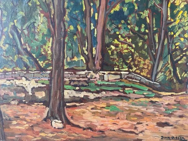 Paysage de forêt signé de 1964