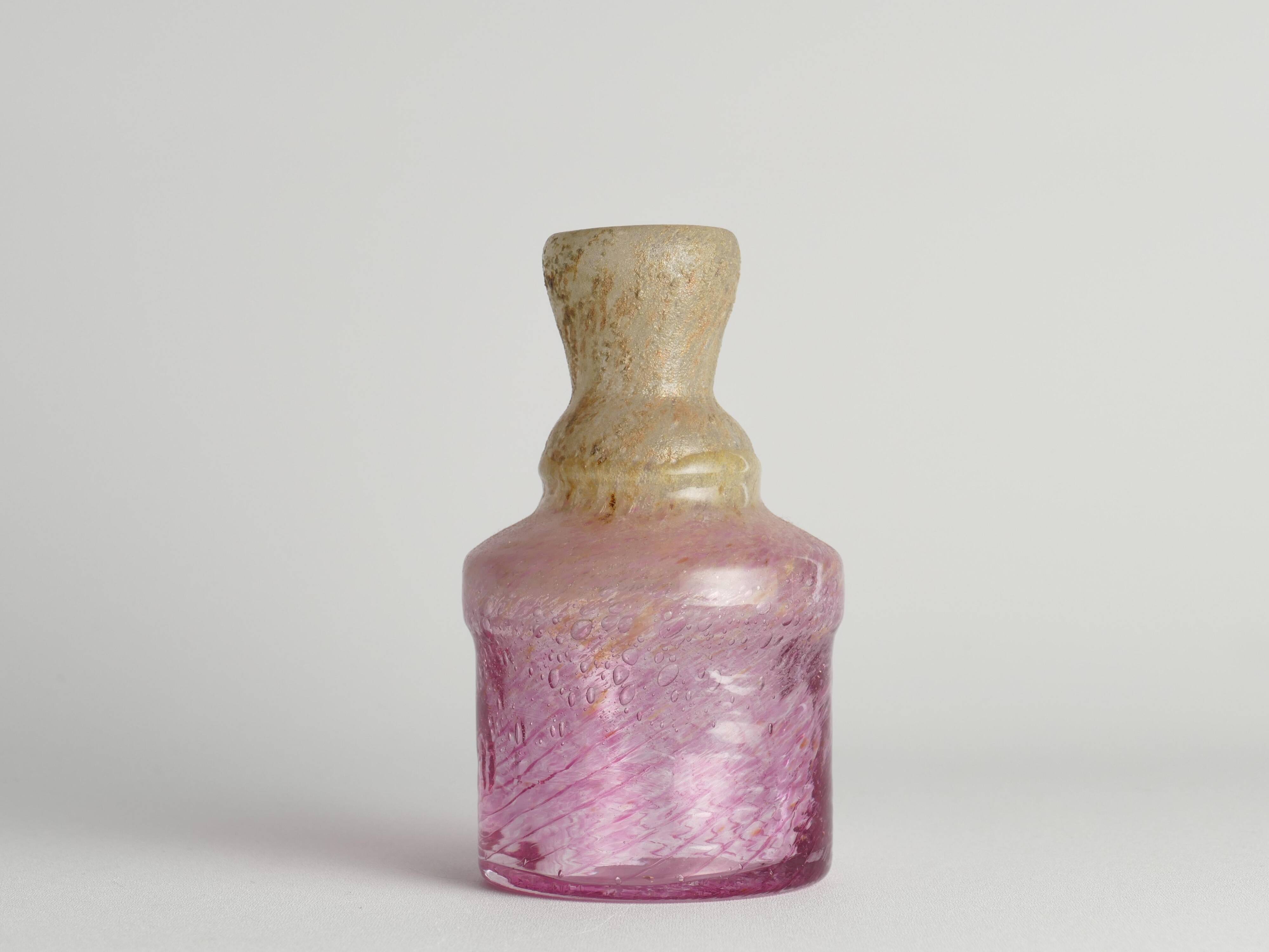 Unique Bubblegum Pink and Yellow Art Glass Vase by Milan Vobruba, Sweden 1980s