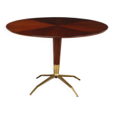 Vintage table in mahogany veneer and brass, Italian design, 1950s-60s.