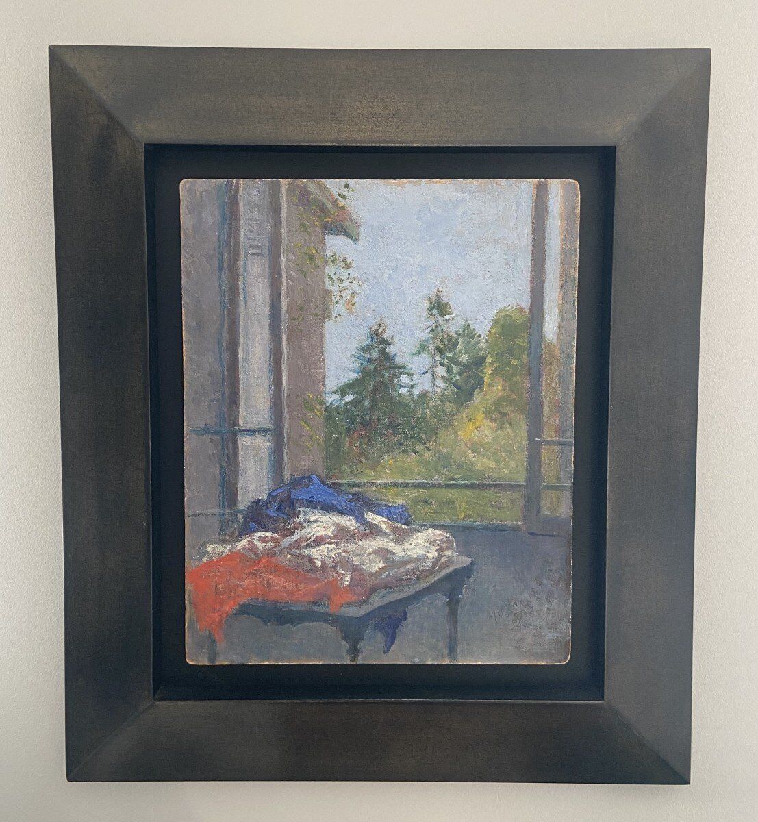 Marc Mouclier (1866-1947) The Flag at the Window, 1942 Oil on Panel Signed and Dated