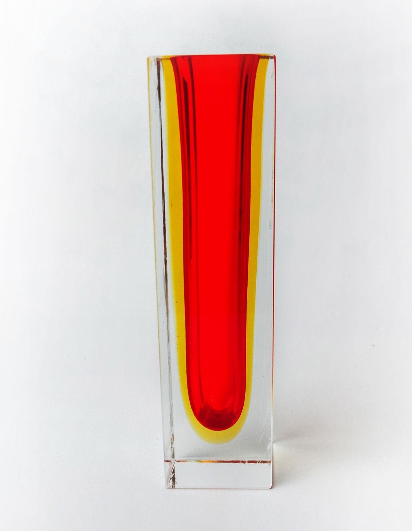 Red and yellow cubic Sommerso vase by Seguso, Murano, Italy, 1970