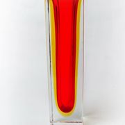 Red and yellow cubic Sommerso vase by Seguso, Murano, Italy, 1970