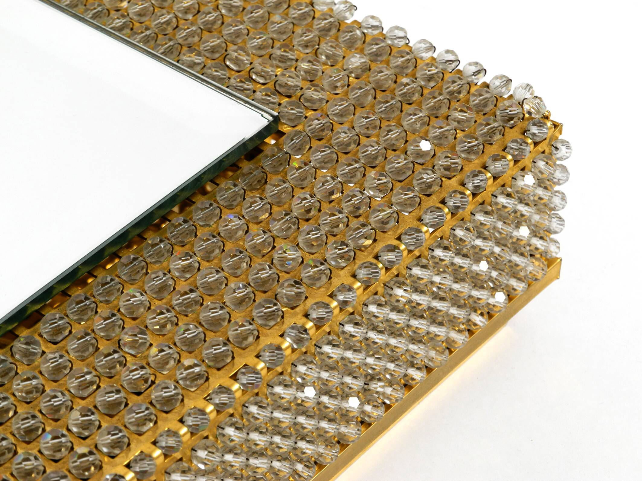 1960s brass wall backlit mirror, frame with glass beads by Palwa