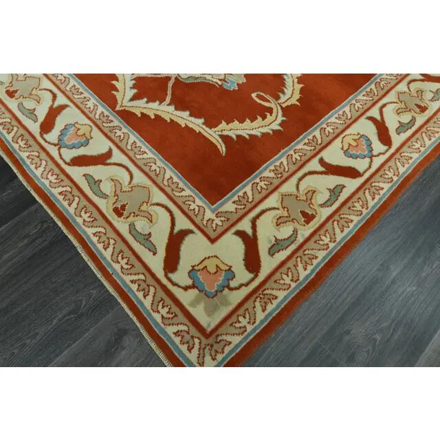 1970s Vintage Turkish Oushak Handmade Wool Cotton Orange Area Rug 173x230