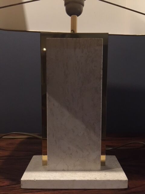 Travertine and Camille Breesch 1970 brass table lamp