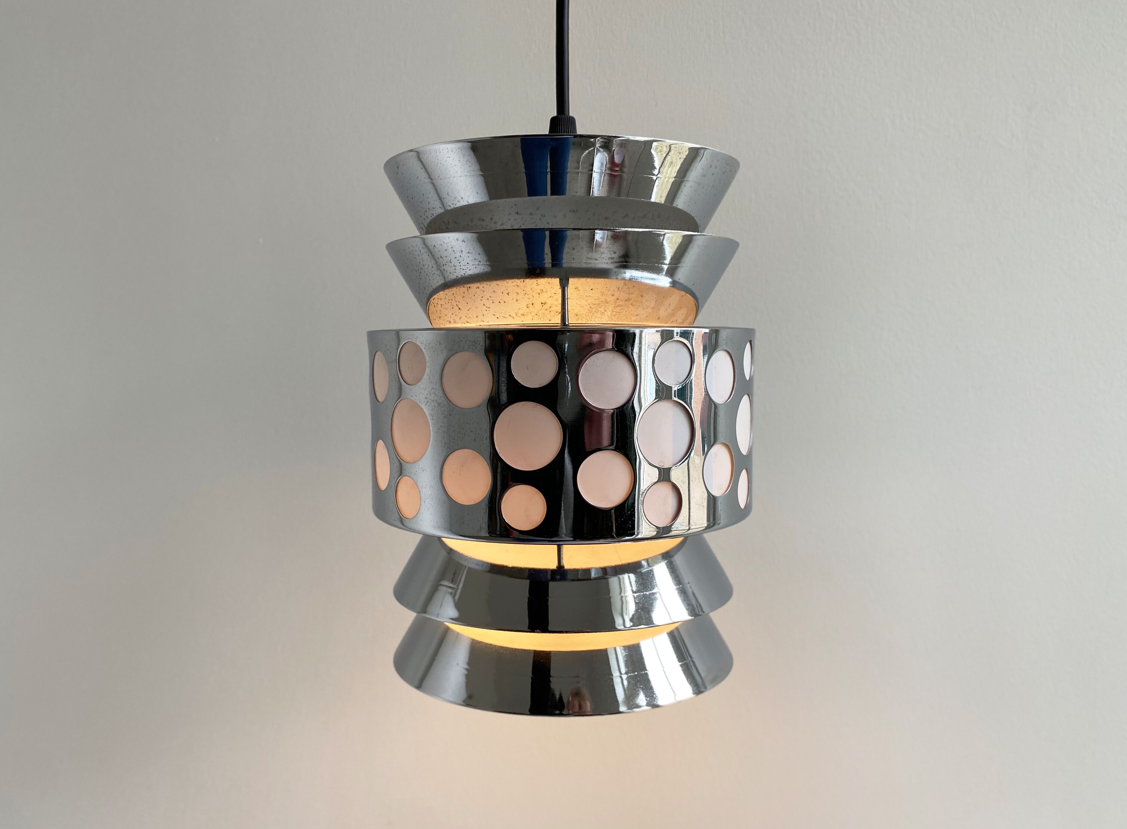 1970s chrome space age hanging lamp by massive, pendant light