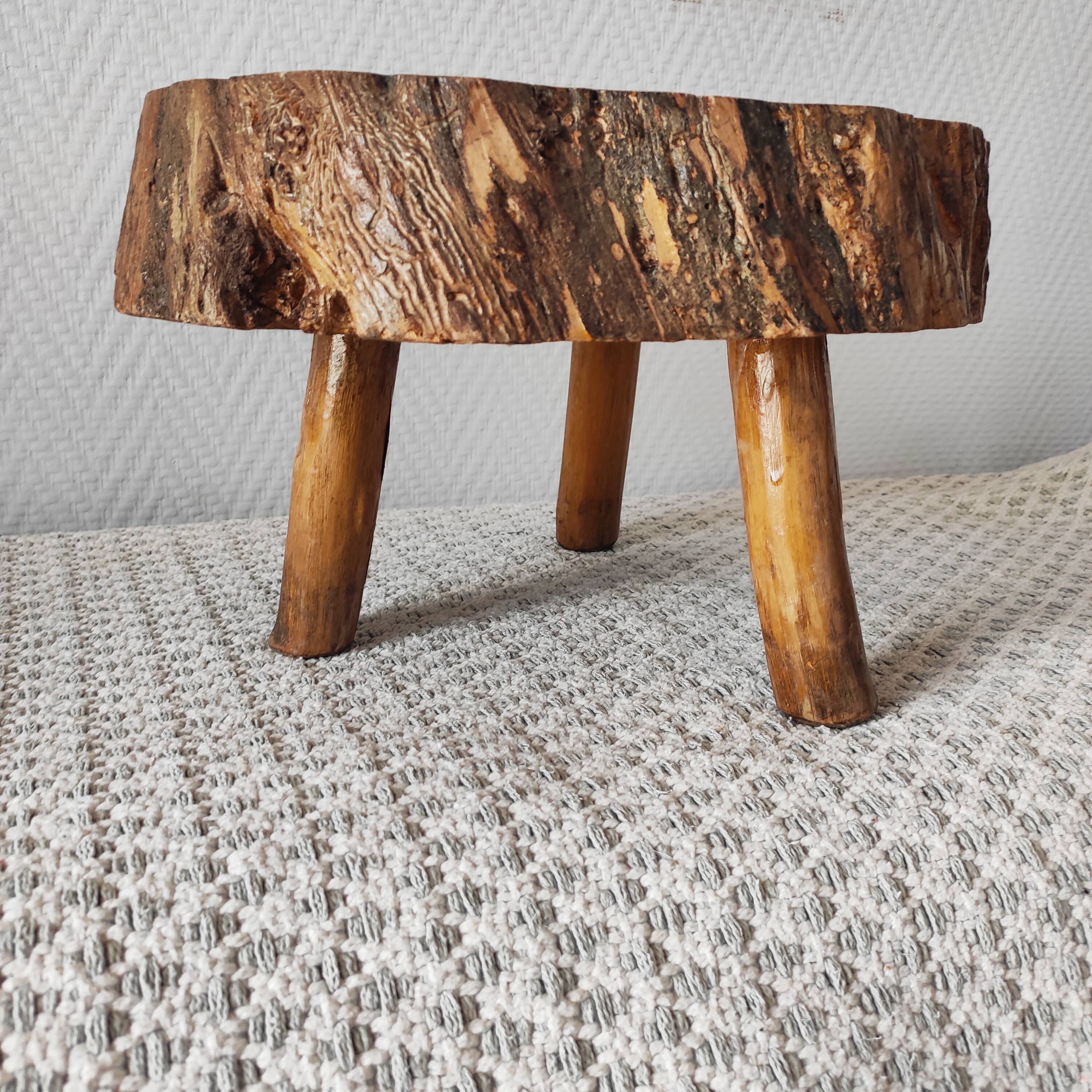 Vintage 1960s Brutalist Tripod Footstool Folk Art