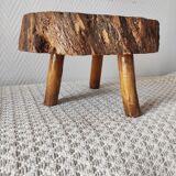 Vintage 1960s Brutalist Tripod Footstool Folk Art