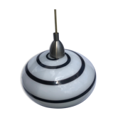 Suspension vintage opaline white black spiral pattern