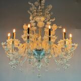 Venetian Chandelier in Colorless Murano Glass, 12 Light Arms, Circa 1900