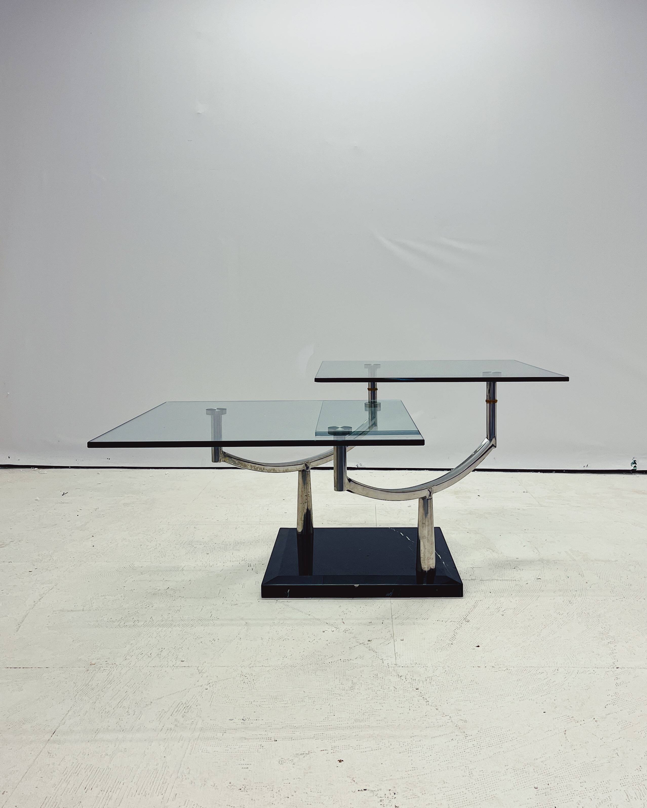 Vintage Danish Design Glass Coffee Table with Two Levels