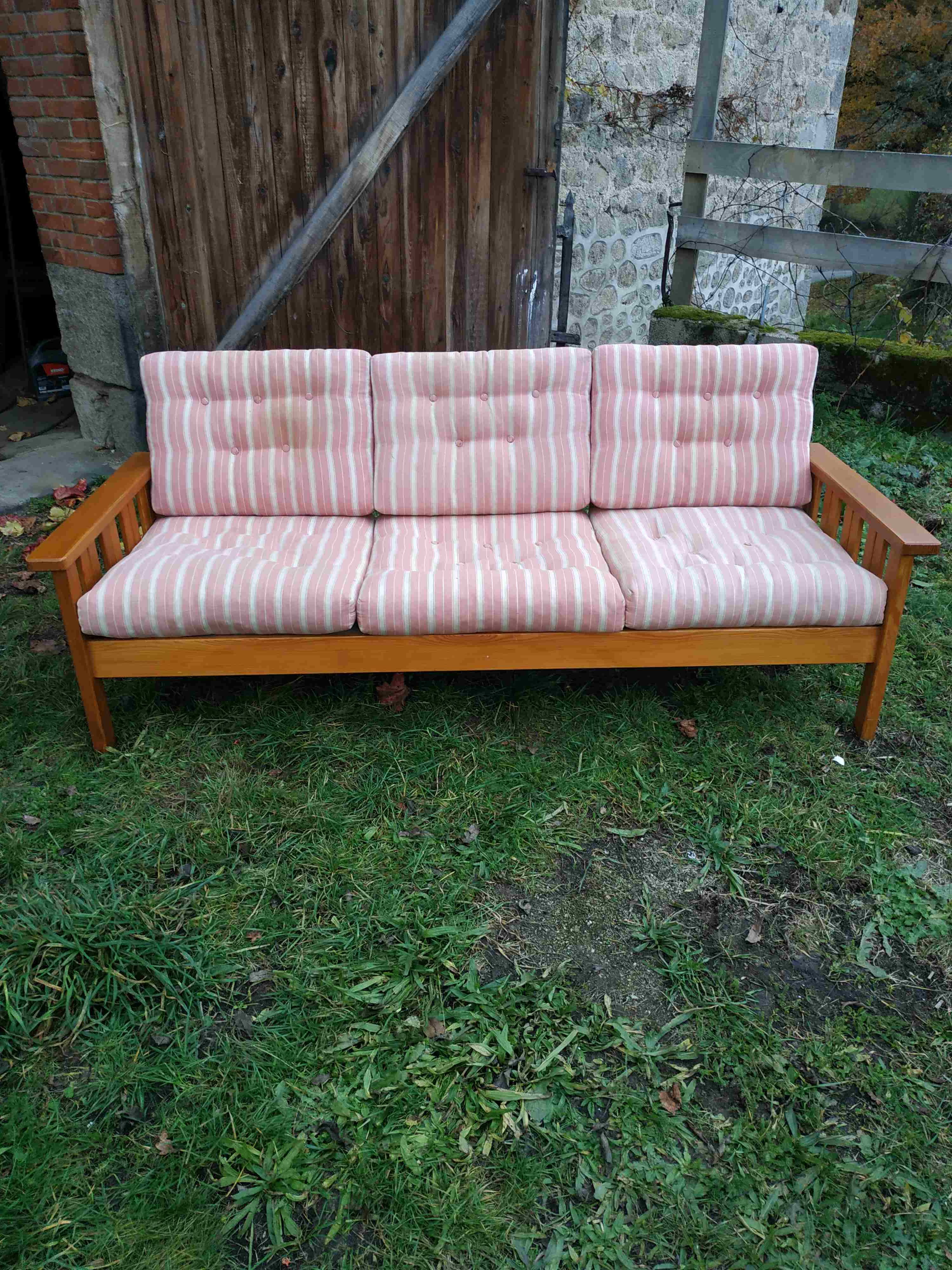 Pine sofa 3 places seventies