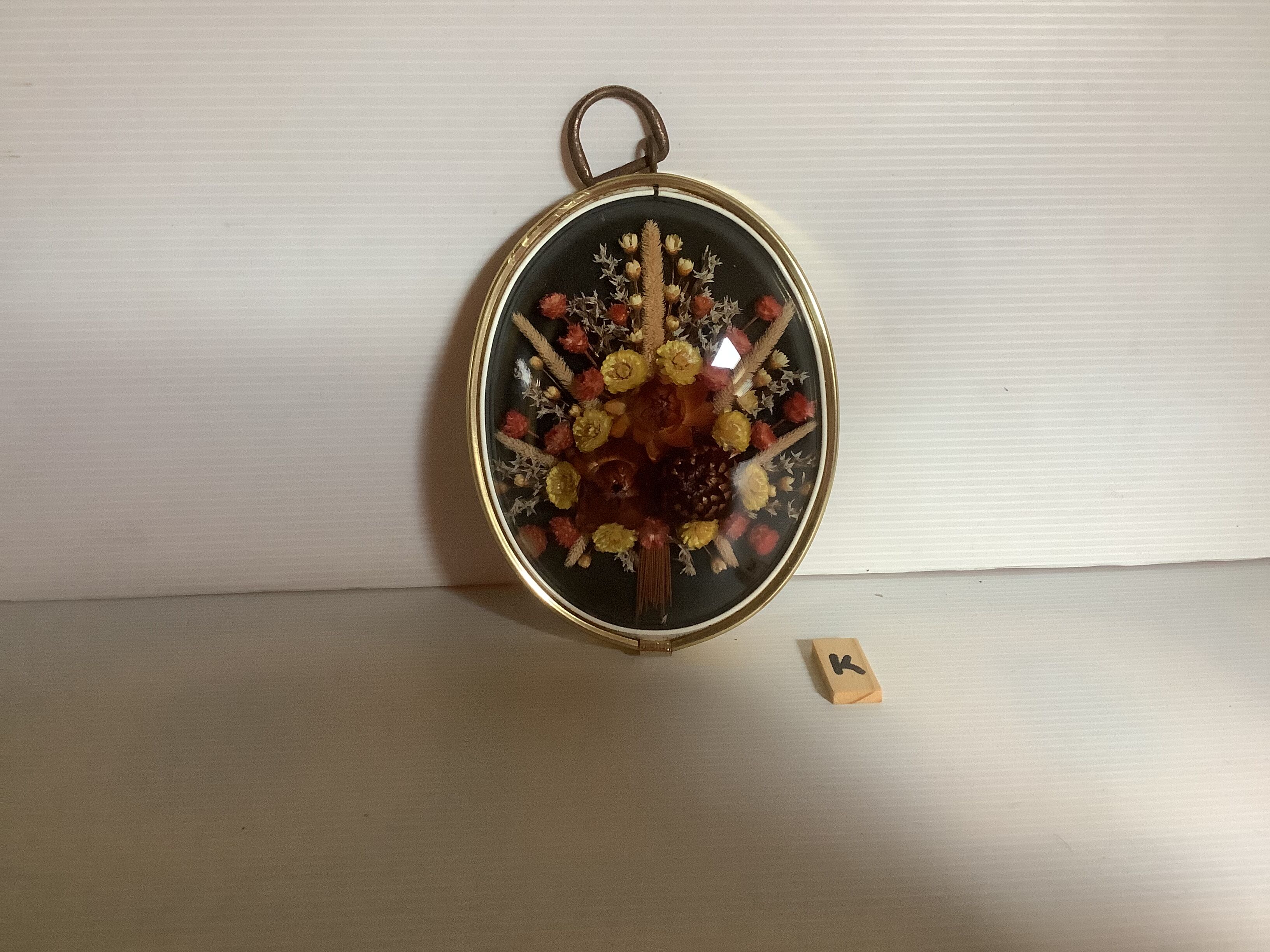 Old glass frame domed dried flowers