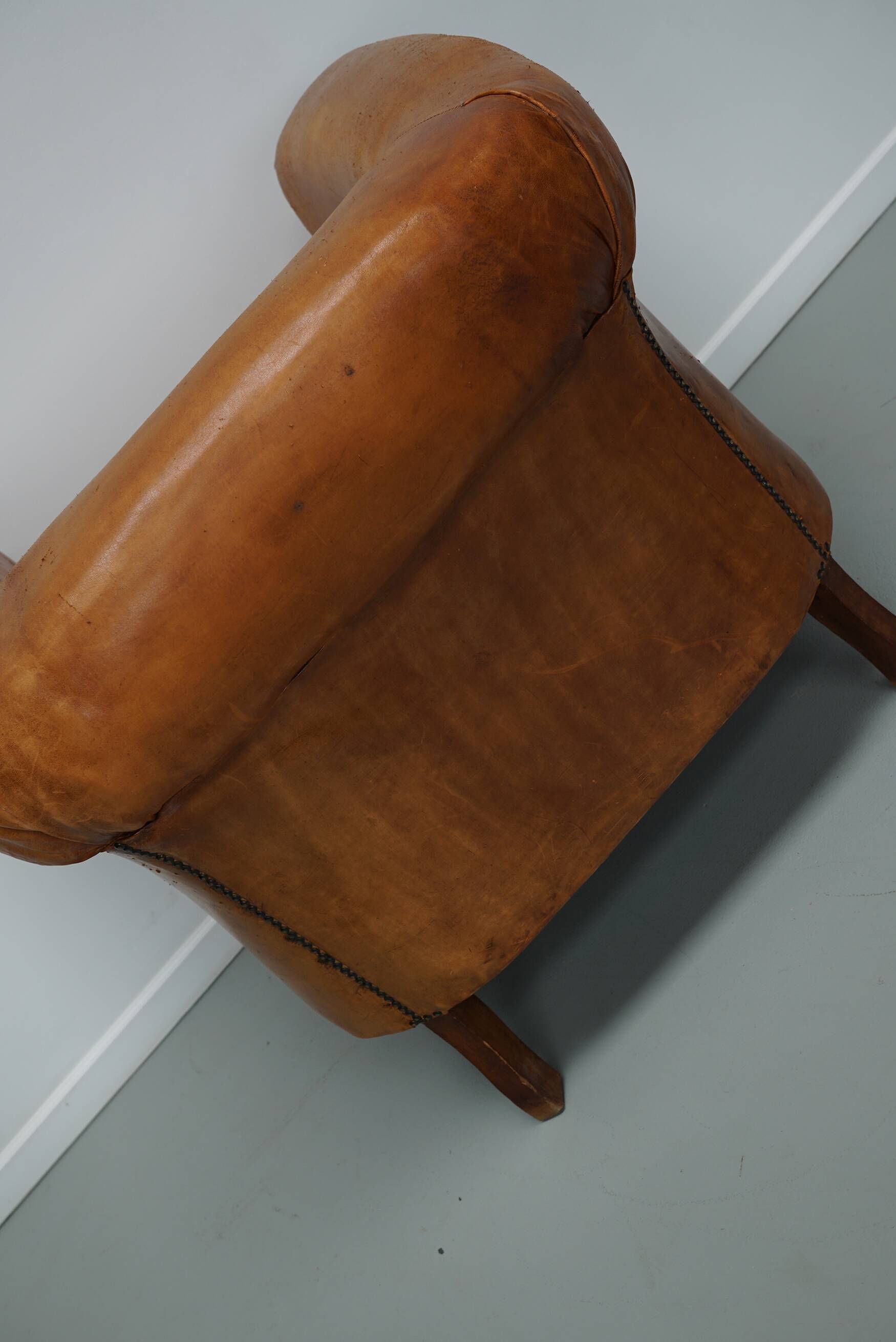 Fauteuil Club Vintage en Cuir Couleur Cognac, Pays-Bas