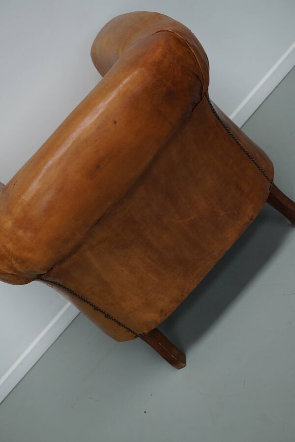 Fauteuil Club Vintage en Cuir Couleur Cognac, Pays-Bas