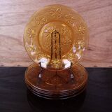 6 vintage floral amber glass dinner plates Vereco 70's