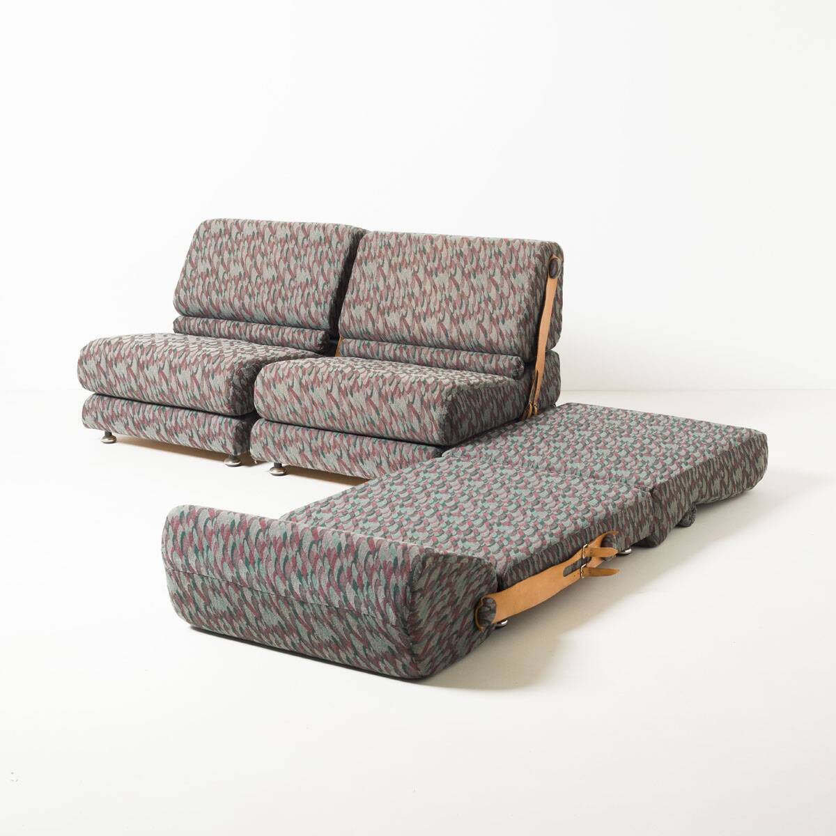 Modular 3 seat folding sofa / chairs, former Czechoslovakia in fabric and l
