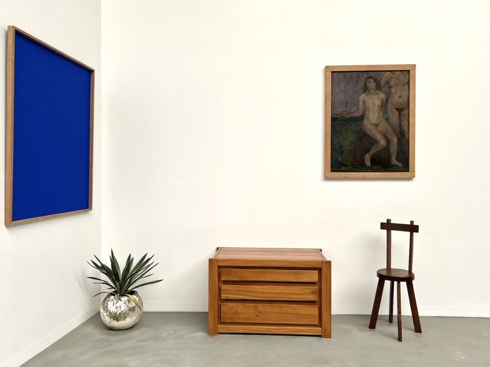 Solid elm chest of drawers, Maison Regain, circa 1970