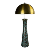 Midcentury mosaic and brass XL table lamp with gold mushroom shade, 1960s