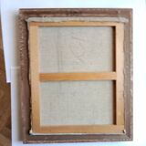 Animated Snowy Landscape Painting Children and their Dog Signed Canvas 20th Century Frame